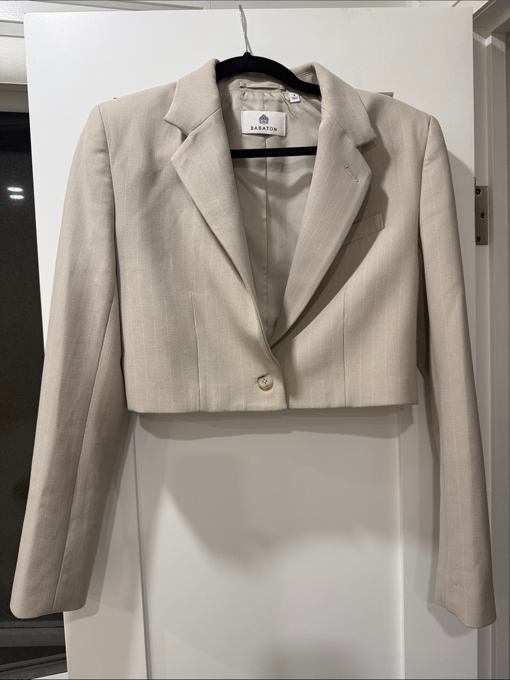 Babaton Cropped Cream Blazer Jacket